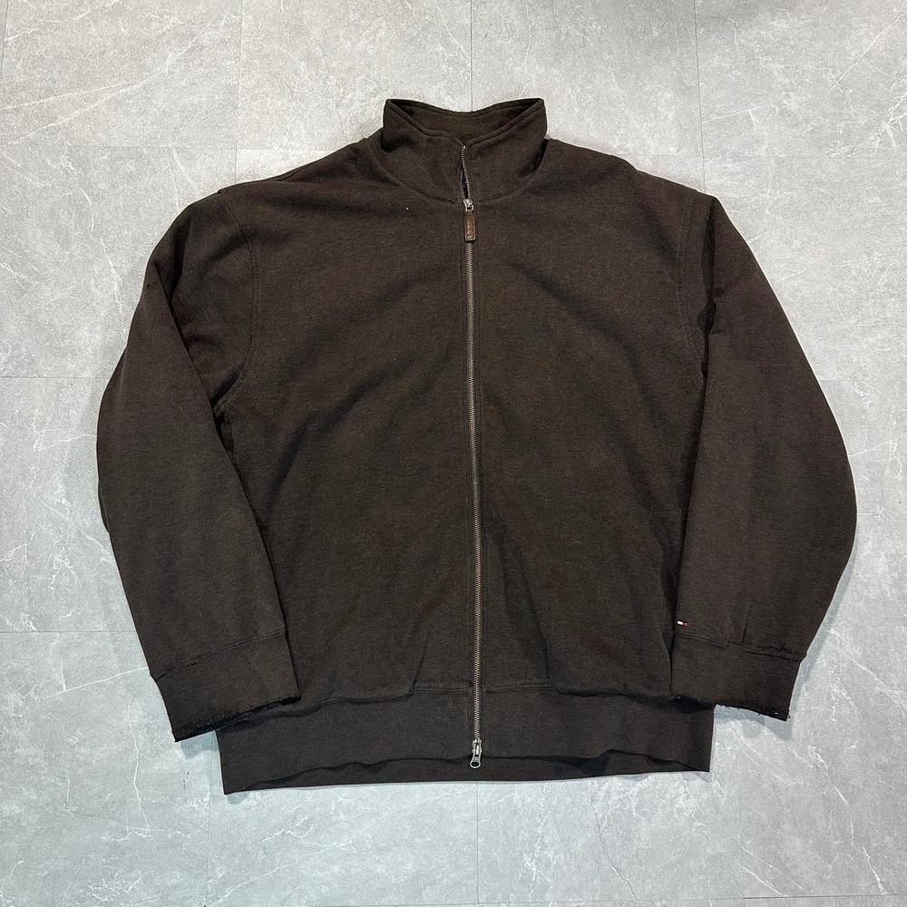 Tommy Hilfiger Mens XXL Brown Full Zip Fleece Lined Mock Neck Sweatshirt Jacket